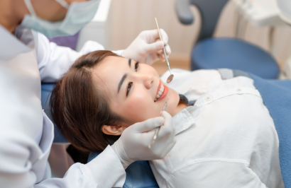 Patient receiving a routine dental check-up